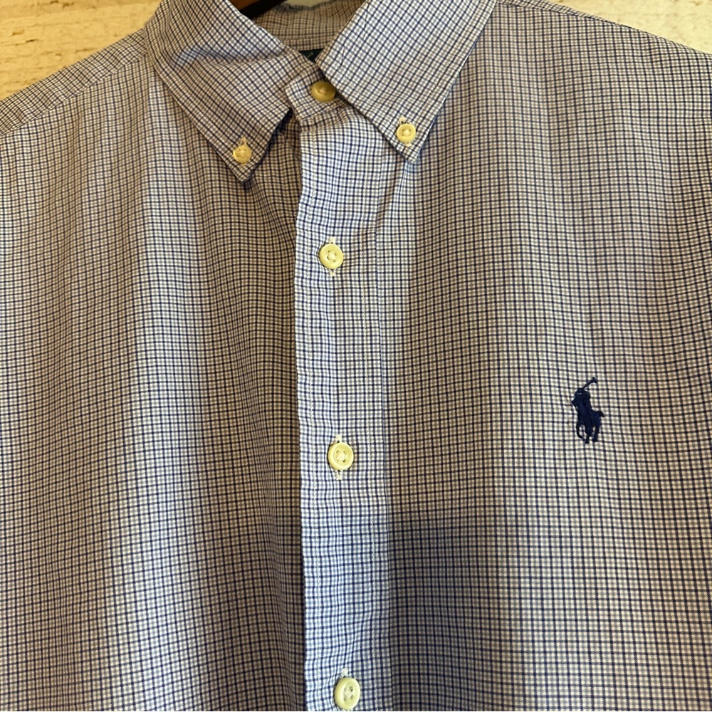 RALPH LAUREN Button Down Dress Shirt Long Sleeve Mens Size Medium Blue Check